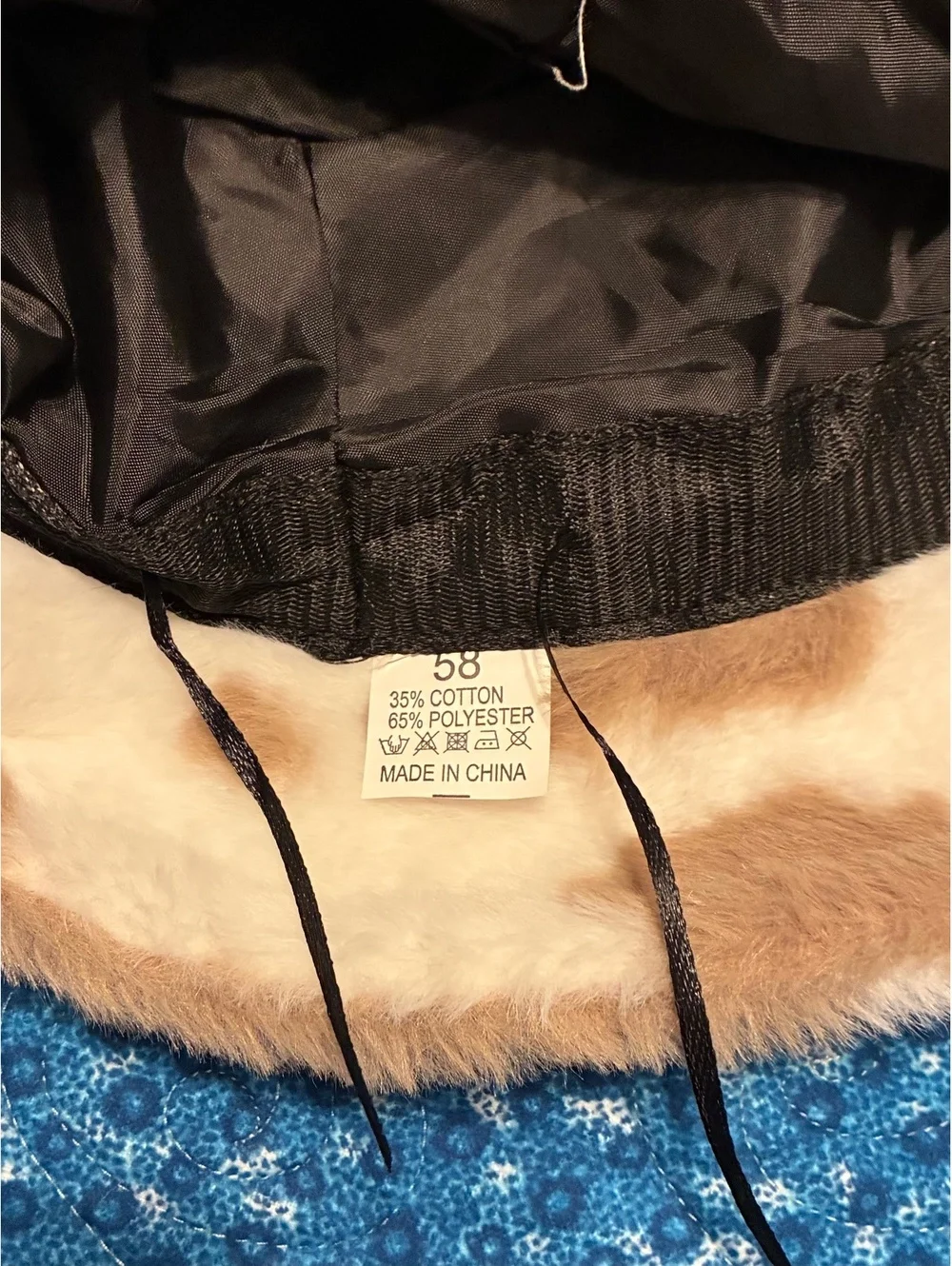 Faux Fur Brown and White Cow Print Bucket Hat with Sequin Cactus Patch
